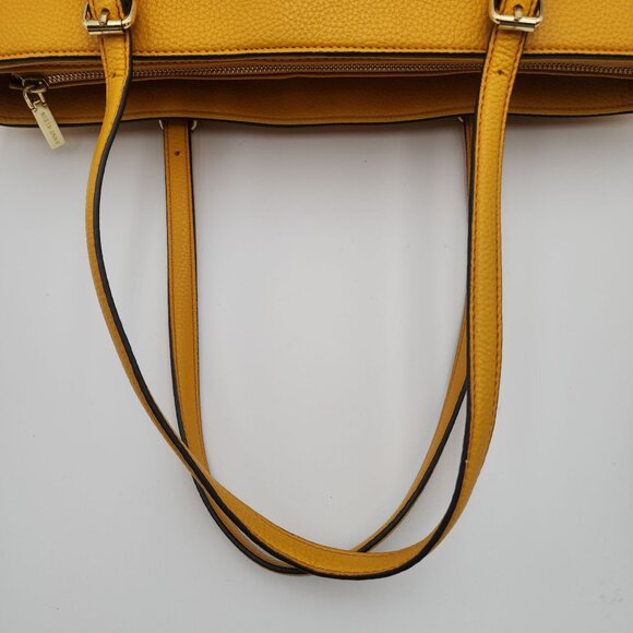 Anne Klein Faux Leather Mustard Yellow Tote Bag With Adjustable Straps & Zip Clo - Picture 9 of 16